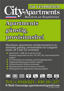 Factsheet City-Apartments in Mannheim am Hauptbahnhof